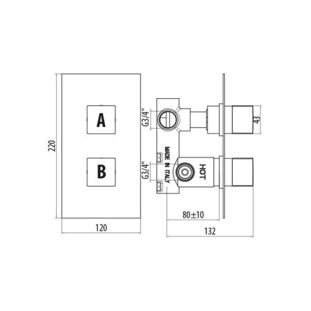 Gattoni Termostatici Термостатический смеситель для душа скрытого монтажа,на 2 выхода,цвет хром (внутренняя частьв комплетке), артикул TS991/25С0