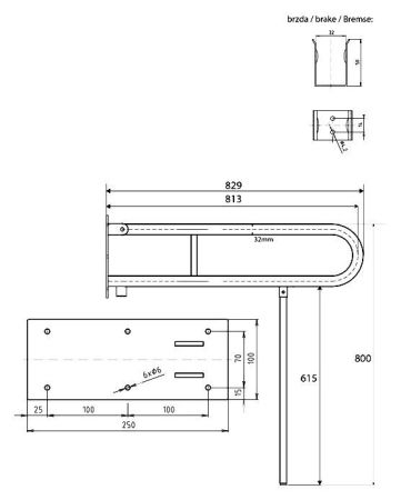 HELP Опорный U-образный поручень - 813mm, глянец, артикул 301102081N