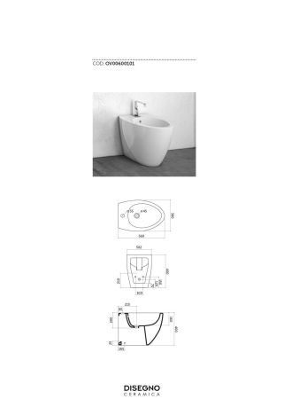 Disegno ceramica Ovo, напольное биде 56x38хh40, цвет белый глянцевый, артикул OV00600101
