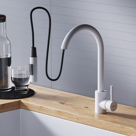 D3007533 Logic Кухонный смеситель  с вытягивающимся изливом, белый, артикул D3007533