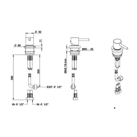Bongio ON Смеситель на столешницу на 1 отв, цвет матовый черный хром, артикул 68510NMPR