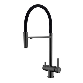 Смеситель для кухни с гибким изливом и подключением фильтра WesnaArt EKO05-160GunMetal, оружейная сталь