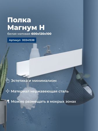 Полка Aquanet Магнум Н 60x12 белая матовая Полка Aquanet Магнум Н 60x12 белая матовая
