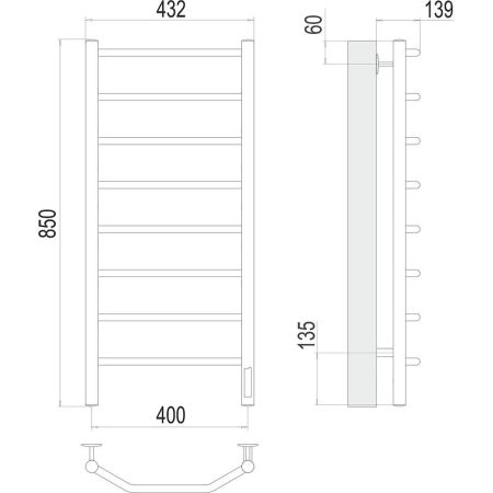 Полотенцесушитель электрический Terminus Виктория П8 40х85, артикул 4670078531209