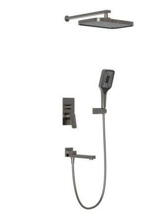 DUE Душевой комплект встраиваемый с изливом (смеситель встраиваемый, верхний душ, ручной душ со шлангом, штуцер с держателем), хром DUE-VDSET-CRM, артикул DUE-VDSET-CRM