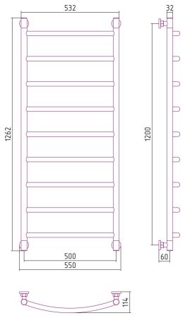 Полотенцесушитель водяной "ГАЛАНТ+" 1200х500 (Матовое ЗОЛОТО), артикул 032-0200-1250