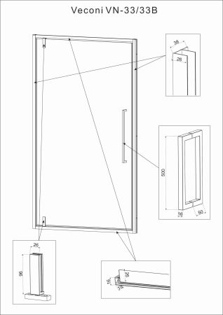Душевая дверь Veconi Vianno VN-33B, 900x1950, черный, стекло прозрачное, артикул VN33B-90-01-C7