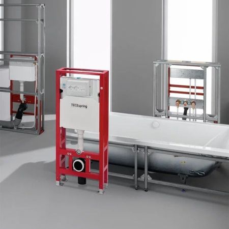 Инсталляция, TECE, TeceSpring, для унитаза, ширина, мм-506, глубина, мм-210, высота, мм-1144, застенный модуль с двойной рамой, присоединение к канализации DN90, материал-сталь, тип установки-отдельностоящий (к полу), клавиша смыва-необходимо заказать, артикул K500393