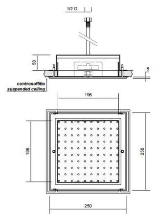 ANTONIO LUPI LAMATTONELLA Верхний душ 250х250х5 мм., встраиваемый в потолок, с каскадом, полированная нержавеющая сталь