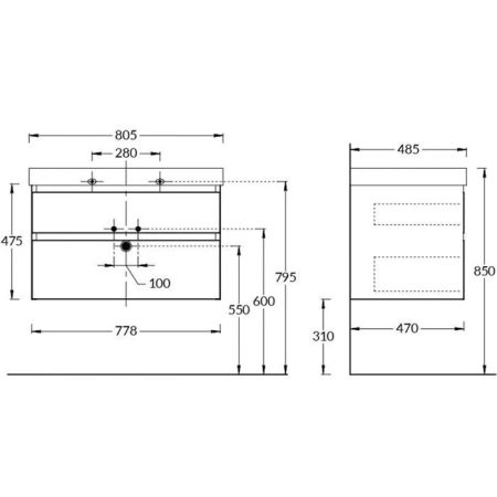 Тумба CUBO подвесная с ящиками 80, мальва матовая