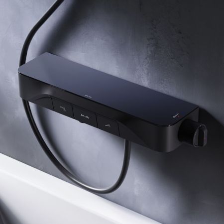 F8F10522 Func, смеситель для душа, кнопочный с полкой, с изливом, черный, артикул F8F10522