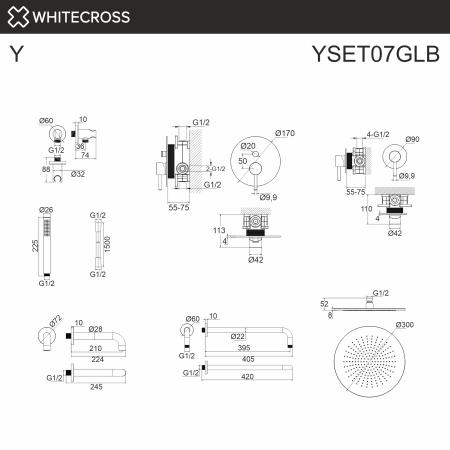 Система для ванны скрытого монтажа WHITECROSS Y YSET07GLB (брашированное золото), артикул YSET07GLB