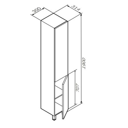 M90CSR0306WG GEM, шкаф-колонна, напольный, правый, 30 см, двери, push-to-open, цвет: белый, глянец