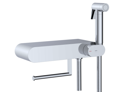 Смеситель с полочкой и держателем туалетной бумаги, с гигиеническим душем - RGW SP-222, хром, артикул 581408222-01