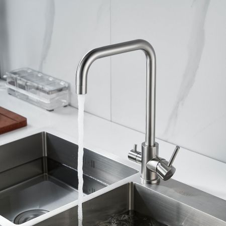 Смеситель для кухни с подключением фильтра воды Raffine F118L, сатин, артикул F118L