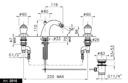 Nicolazzi Cristallo Смеситель для биде на 3 отверстия, излив: 119мм, цвет: золото, артикул 2015GO22