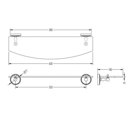 Devon DOROTHY полочка со стеклом настенная, 60см, держатели цвет: никель блестящий/белый, артикул DOR410NK
