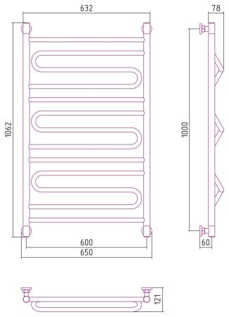 Полотенцесушитель водяной "ЭЛЕГИЯ+" 1000х600 (Матовое ЗОЛОТО)