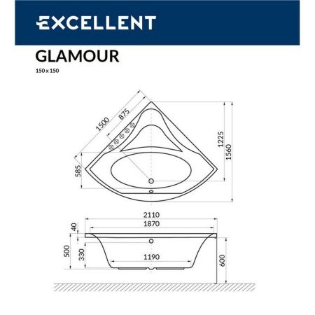 Ванна EXCELLENT Glamour 150x150 "LINE" (хром), артикул WAEX.GLA15.LINE.CR