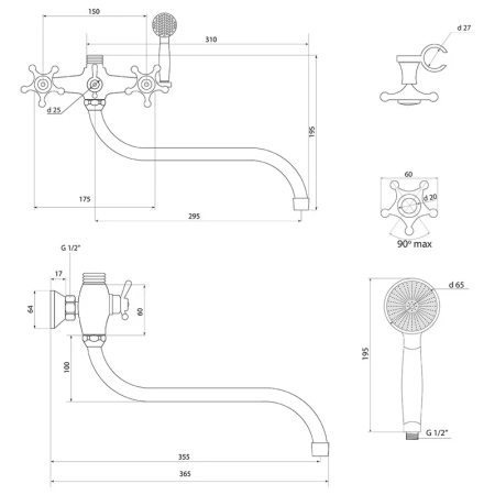 Смеситель для ванны Славен СЛ-ДВ-И31, хром