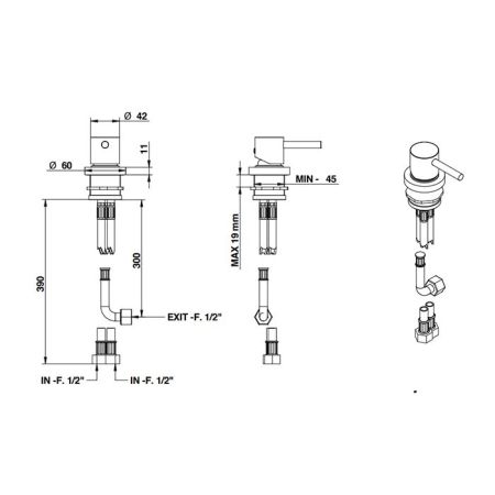 Bongio ON Смеситель на столешницу на 1 отв, цвет матовое французское золото, артикул 68510HMPR