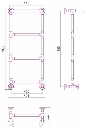 Полотенцесушитель водяной "Ренессанс 1386" 960х400 (Матовое ЗОЛОТО)