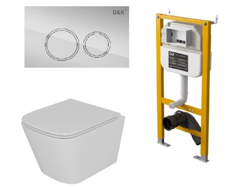 Комплект DK Унитаз подвесной безободковый (торнадо) белый DT1436516, Инсталляция DI8050127, Клавиша смыва DB1529001, хром (DS1431621), артикул DS1431621