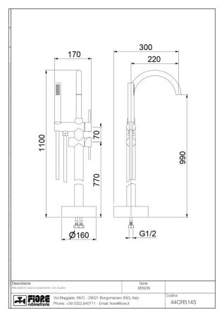 Напольный смеситель для ванны Fiore XENON 44CR5145, хром