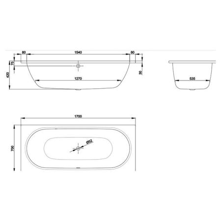 Bette Starlet Ванна прямоугольная 1700х700х420 мм., в комплекте с шумоизоляцией, BetteGlasur® Plus, цвет белый, артикул 1730-000 PLUS