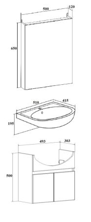 Тумба Runo Лада 50 подвесная блэквуд/белый под умывальник 00000000152 (Уют 50) (00-00004577), артикул 00-00004577