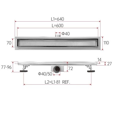 Душевой лоток под закладку плиткой 60 см FASHUN A456004, сатин
