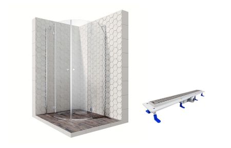 Душевой уголок Ambassador Diamond 12011102-ST3, полукруглый, линейный трап, 100х100