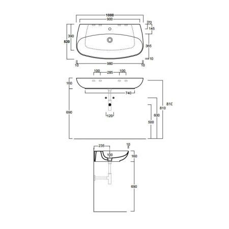 SIMAS Vignoni раковина накладная/подвесная 100*52см , с 1 отв. под смеситель, цвет: белый