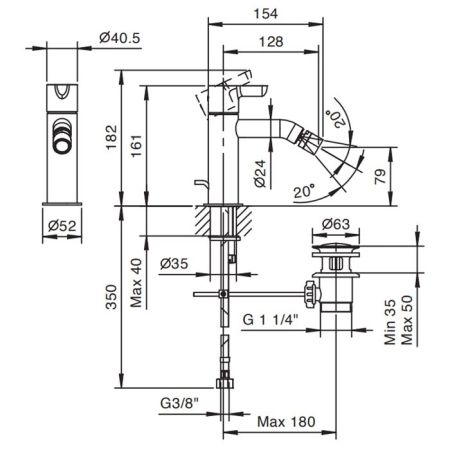 Fantini Icona Classic Смеситель для биде, 1 отв., с донным клапаном, цвет: хром, артикул 53 02 R408F