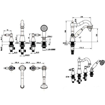Смеситель воезной на 3 отв., Camelia бронза_Комплект