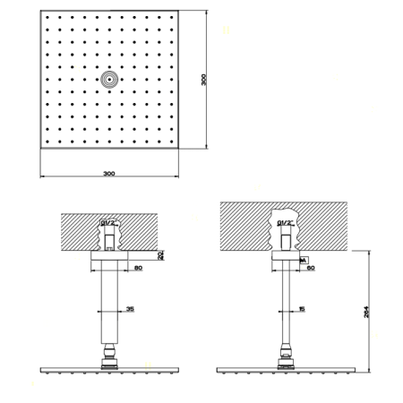 Gessi Rettangolo Верхний душ для потолочного крепления 300x300мм, цвет: хром, артикул 15186#031