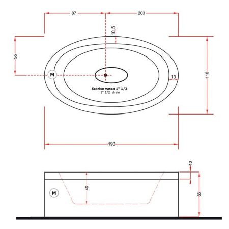Gruppo Treesse EOS 190 Ванна 190x110xh66 см.гидромассаж и аэромассаж с цифровой системой, системой дезинфекции, с круговой панелью,цвет белый