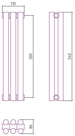 Отопительный радиатор ЭСТЕТ-11 н/ж 500х135 / 3 сек (Матовый ЧЁРНЫЙ), артикул 31-0302-5003