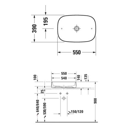 Duravit Zencha Раковина накладная 55х39х14 см, без отв под смеситель, цвет черный матовый, артикул 2373551379
