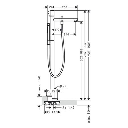 AX Uno Смеситель для ванны, Zero, напол, цвет шлифованное золото, артикул 45416250