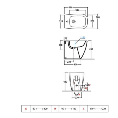GLOBO Genesis Биде напольное приставное 55 см, с1отв для смеситель, с креплением, цвет: белый, артикул GN009.BI*1