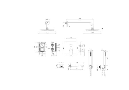 Set 4 в 1 душевой комплект AQUATEK, матовый черный AQ1273MB ОБЕРОН, артикул AQ1273MB