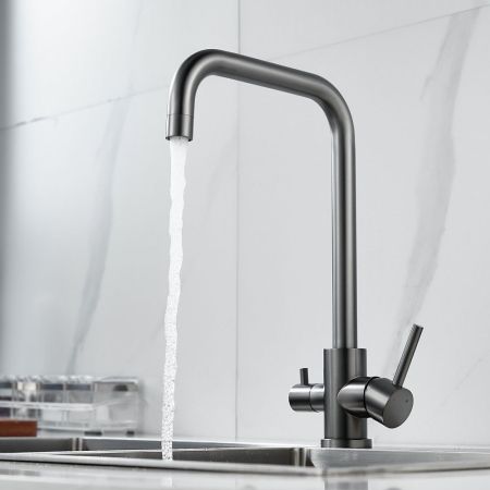 Смеситель для кухни с подключением фильтра воды Raffine F118T, оружейная сталь