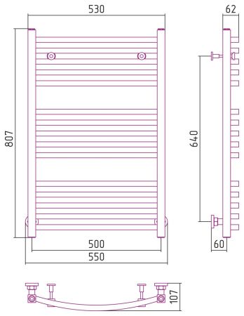 Полотенцесушитель водяной АРКУС 800х500 (Состаренная ЛАТУНЬ), артикул 051-0251-8050