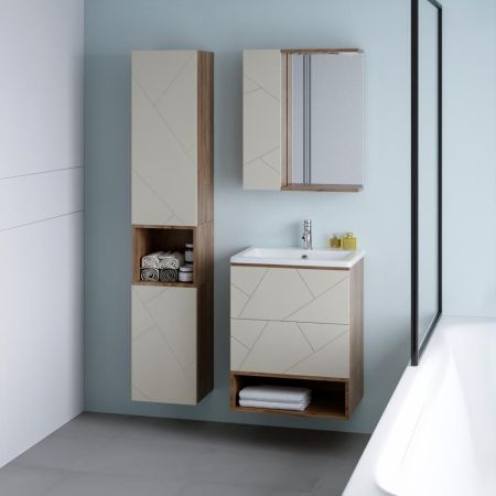 Тумба с раковиной и нишей Бриклаер КРИСТАЛЛ 60L, латте/дуб крафт табачный, артикул КРИСТАЛЛ 60L