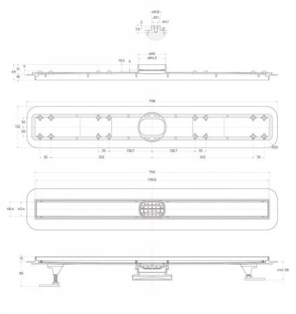 Душевой лоток BELBAGNO LUCE 90 см, BB-LD-LUCE-90-CR, артикул BB-LD-LUCE-90-CR
