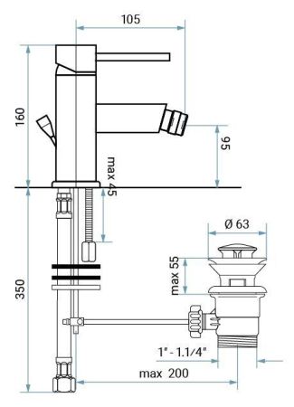Emmevi Piper, однорычажный смеситель для биде с донным клапаном, цвет бронза, артикул 45004/BR