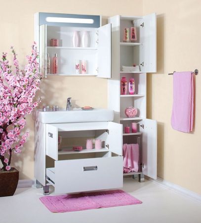 Тумба под раковину Бриклаер Палермо 80 белая высокоглянцевая, артикул 4627125413124