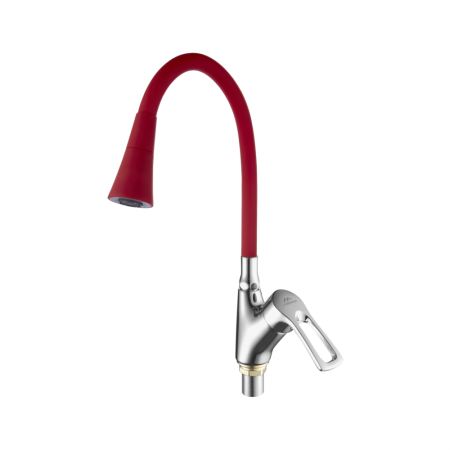 Смеситель для кухни с гибким изливом FASHUN A4466+A7358, хром/красный