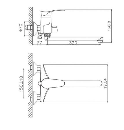 Смеситель для ванны Cron CN2201, хром